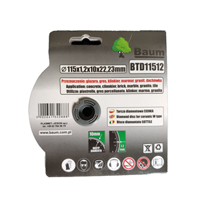 BAUM Tarcza diamentowa PEŁNA CIENKA 115x1,2mm