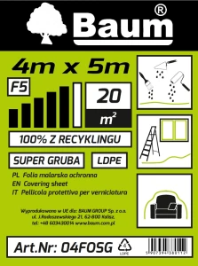 Folia ochronna malarska Baum Super Gruba (F5), 4x5 m